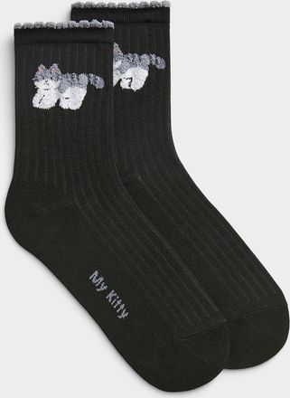 Simons Womens Scalloped-edge kitten ankle socks