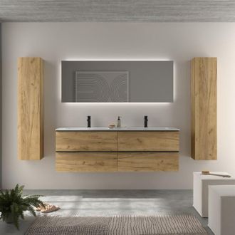 Cygnus Bath Mueble De Ba&ntilde;o Nabua 160cm Roble Lavabo Vilna Solid Surface