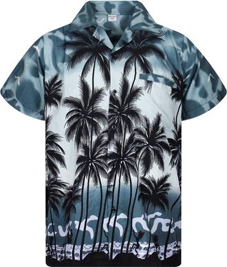 V.H.O. Funky Hawaiian Shirt, Shortsleeve, Beach, Grey, XXL
