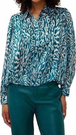Esqualo Crystal Glow Puffed Blouse In Teal
