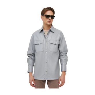 Benetton Coated Fabric Shirt - Heren - Casual Overhemden - Grijs - L - Leer - Overhemden