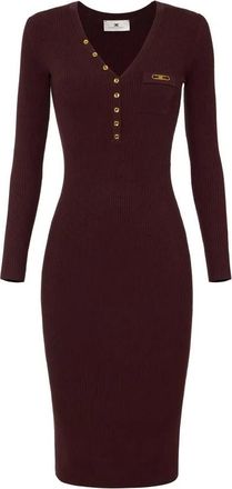 Elisabetta Franchi Kleedjes, Dames, Paars, L, Satijn, Jurk van geribbelde tricotstof met borstzak