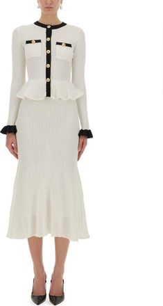 Self Portrait Perforated Knit Midi Dress-Donna