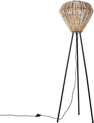 QAZQA Lampada da terra moti - Orientale - Legno,Acciaio - Beige/Nero - Tondo Max. 1 x Watt - Qazqa