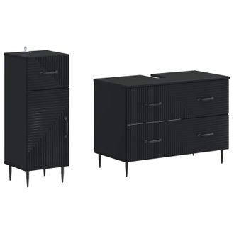 vidaXL Juego De Gabinete De Ba&ntilde;o De 2 Piezas Haarlem Negro Vidaxl