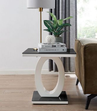 Furniturebox Giovani Modern Square White High Gloss & Glass Top Side End Table Perfect for Living Rooms Hallways Bedrooms in Black