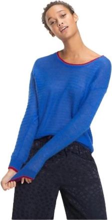 Tommy Hilfiger Geribbelde Trui - Dames - Ronde hals truien - Blauw - M - Nylon - Truien & Vesten