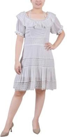NY Collection Ny Collection Tiered Knee-Length Sheath Dress Womens White Rayon FTS1464