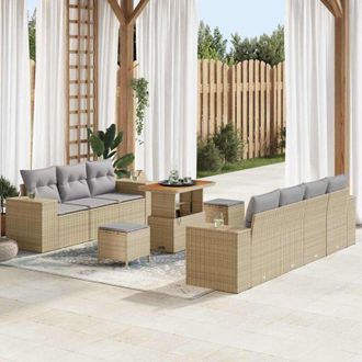 vidaXL Conjunto De Sof&aacute; De Jard&iacute;n 10 Pcs Beige Rat&aacute;n Sint&eacute;tico Vidaxl