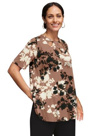 Jessica London Stretch Knit Cutout Swing Tunic in Mocha Graphic Floral at Nordstrom, Size 28