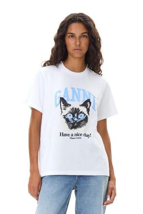 Ganni White Basic Jersey Cat Relaxed T-shirt