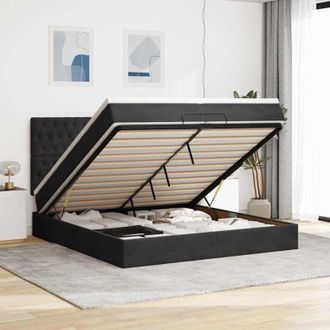 vidaXL Estructura De Cama Otomana Colchones Terciopelo Negro 200x200cm Vidaxl