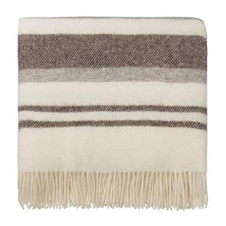 Urbanara 220x260 cm Wolldecke Kampai Creme/Grau - 100% Reine skandinavische Wolle - Ideal als Überwurf, Plaid oder Kuscheldecke für Sofa und Bett - Warme Decke