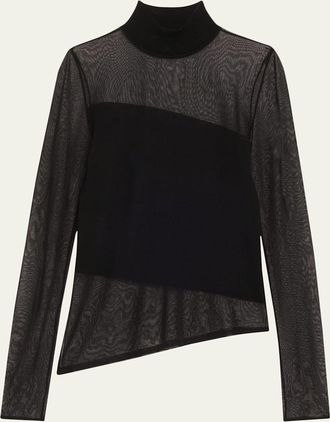 Jason Wu Mock-Neck Asymmetric Sheer Merino Wool Sweater
