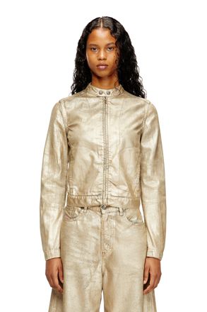 Diesel Moto jacket in distressed metallic denim - Denim Jackets - Woman - Gold