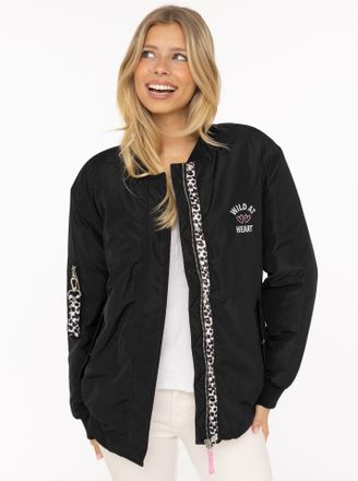 Zwillingsherz Bomberjacke ZWILLINGSHERZ Wild Heart, Damen, Gr. XXL, schwarz, Web, Obermaterial: 100% Polyester, unifarben, Basic Po-bedeckend, ohne Ausschnitt, Ripp