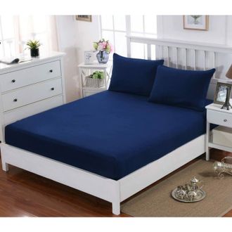OEM Lenzuolo Con Angoli 160x200cm Con Cuffia 30cm Blu Navy In Microfibra