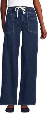 Lands End Lightweight Denim High Rise Relaxed Straight Pull On Pocket Jeans in Crawford Wash at Nordstrom, Size 4Short