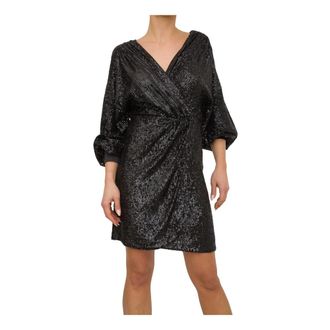 Nenette Korte Pailletten Wrap Jurk Zwart - Dames - Feestkleedjes - Zwart - S - Pailletten - Kleedjes