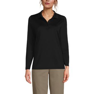 Lands End School Uniform Long Sleeve Feminine Fit Rapid Dry Polo Shirt in Black at Nordstrom, Size Xx-Small