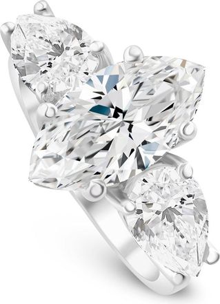 Pompeii3 Certified 5Ct TW Marquise & Pear Three Stone Engagement Ring 14k Gold Lab Grown