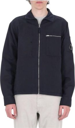 C.P. Company Lens Zip Overshirt - Heren - Zomerjassen - Blauw - XL - Katoen - Jassen