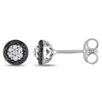 Amour 1/4 CT TW Black and White Diamond Cluster Stud Earrings In Sterling Silver with Black Rhodium