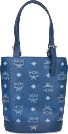 MCM mini logo-print tote bag - Blu