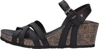 Panama Jack Zwarte Sleehak Sandaal Vera Basics - Dames - Sleehakken - Zwart - 37 EU - Katoen - Schoenen