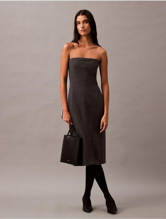 Calvin Klein Womens Brushed Wool Blend Strapless Dress - Grey - 12