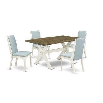 East West Furniture 5Pc Dining Set Consists of a Wood Table and 4 Parson Dining Chairs with Baby Blue Color Linen Fabric