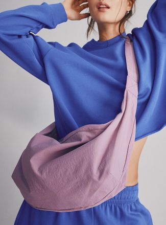 Simons Womens XL crinkled fabric half-moon bag