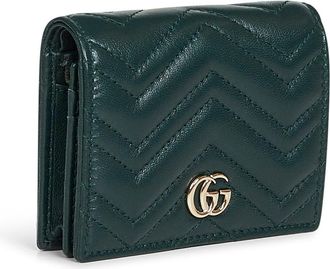 Gucci Womens Green Gg Marmont Card Case Wallet Lambskin & Purses