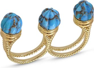 LuvMyJewelry Sea Breeze Design Gold Plated Silver Turquoise Gemstone Multifinger Open Ring