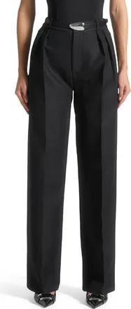 Mani&egrave;re De Voir Julie Tailored Twin Pleat Trousers in Black at Nordstrom, Size 10