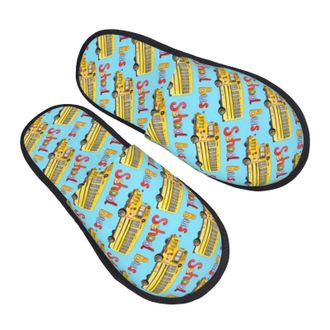 Generic Fleece Slippers Watercolor Yellow School Bus Soft Slippers Lightweight Indoor Shoes For Hotel Room Travel M