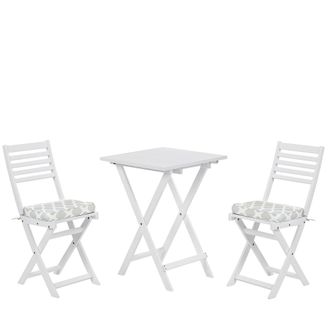 Beliani Conjunto Bistr&oacute; De Jard&iacute;n Blanco De Madera De Acacia 3 Piezas Con Cojines Verde Menta Plegable Dise&ntilde;o Moderno Fiji