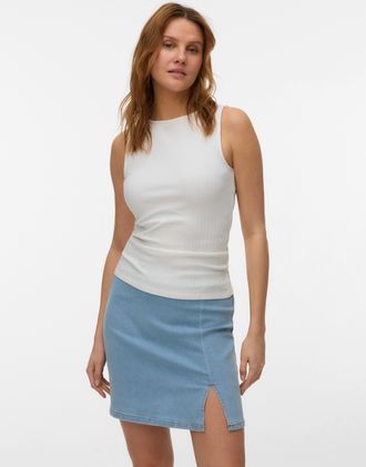 Vero Moda Shirttop VERO MODA VMRUBY SL TOP JRS NOOS, Damen, Gr. XL, snow wei&szlig;, Jersey, Obermaterial: 93% Baumwolle, 7% Elasthan, unifarben, normal normal, U-Boo