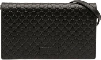 Gucci Pre-owned Mini Bags, female, Black, Size: ONE SIZE Pre-owned Vintage Monogram Embossed Leather Wallet on Chain