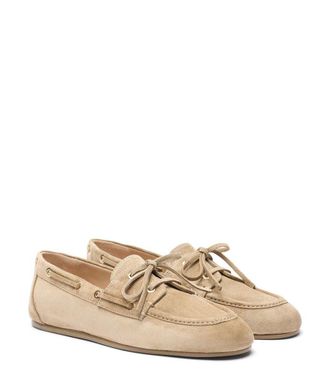 Stuart Weitzman Suede Boat Moccasin - Olive
