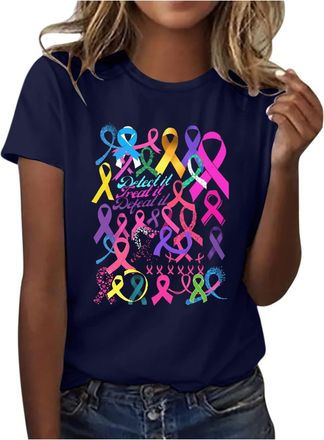 Generic October Pink Breast Cancer Awareness T-Shirt,Cancer T-Shirt Ribbon Gifts Womens Tops Tee Shirts for Women UK Going Through Female Funny Support for My