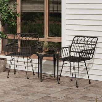 vidaXL Patio Chairs 2 pcs with Armrest Black 22x25.2x31.5 PE Rattan