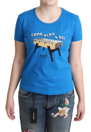 Moschino Womens Foosball Tshirt Blue Cotton - Size EU 40 (Womens)