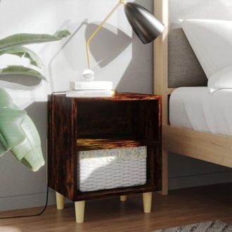 vidaXL Mesitas De Noche 2 Uds Patas De Madera Roble Ahumado 40x30x50cm Vidaxl