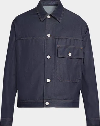 Giorgio Armani Men & apos;s Flap-Pocket Dark-Wash Denim Shirt Jacket
