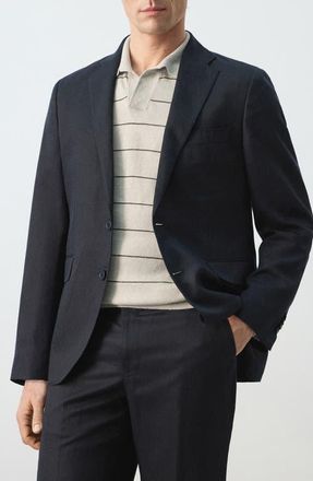 Mango Amalfi Slim Fit Lyocell & Linen Blend Suit Jacket in Navy at Nordstrom, Size 44