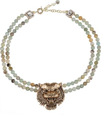 Eyecandy LA Asal Amazonite Tiger Statement Beaded Necklace
