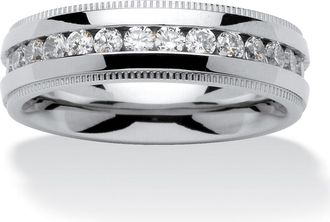 Palm Beach Jewelry Mens 1.12 TCW Round Cubic Zirconia Eternity Band in Stainless Steel