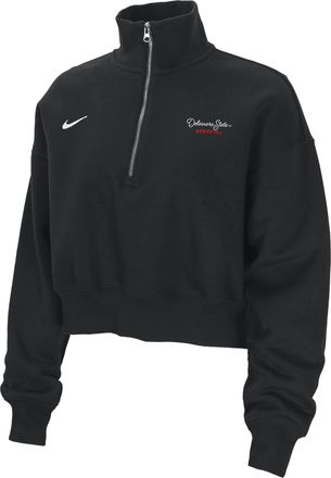 Nike Womens College Phoenix Fleece (Delaware State University) Cropped 1/4-Zip Pullover in Black | ZW34590DESU25-BLK