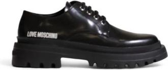 Love Moschino Zwarte Lakleren Lace Up Oxford Schoenen - Dames - Veterschoenen - Zwart - 41 EU - Schoenen